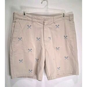 Castaway Nantucket Island Mens Sz 40 Shorts Embroidered Lacrosse Racquets Cotton